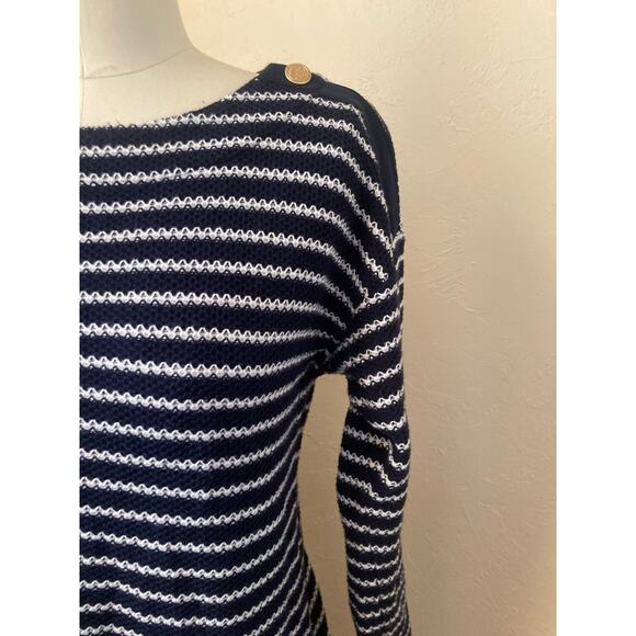 Talbots Women's Knit Sheath Dress Size MP Dark Navy Blue Striped - Picture 9 of 12